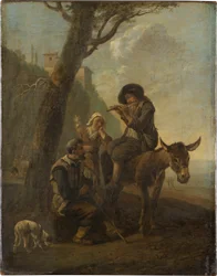 Famiglia di pastori romani che riposa sotto un albero