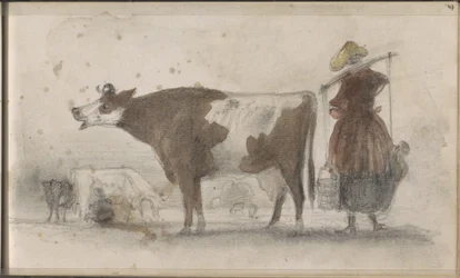 Prato con Mucche e una Contadina con un Giogo