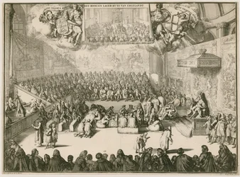 Una sessione alla Camera dei Comuni con Giorgio II sul trono