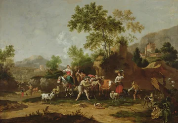 Paesaggio italiano con figure e animali