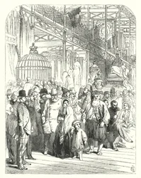 Espositori e visitatori nel Crystal Palace, Hyde Park, Londra, sede della Grande Esposizione del 1851 (incisione)