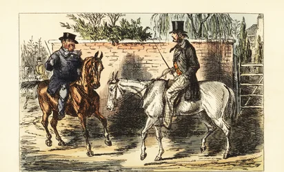 Gentiluomo inglese su un vecchio cavallo rifiutato da un uomo su un cavallo baio