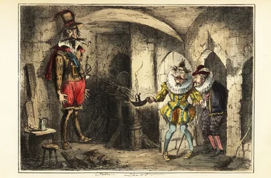 Guy Fawkes, capo della Congiura delle polveri, catturato nella cantina del Palazzo di Westminster, 5 novembre 1604