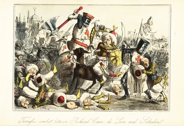 Re Riccardo I combatte Saladino nella battaglia di Arsuf, Palestina