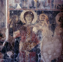 Angelo, affresco nella chiesa bizantina di Agios Nikolaos, Maza, Creta, Grecia