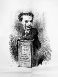 Ritratto caricaturale di Felice Carlo Emanuele Cavallotti (1842-1898), poeta, drammaturgo, giornalista di sinistra e antimonarchico, patriota e leader politico italiano