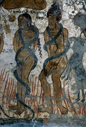 Punizione dei dannati, dettaglio della chiesa di Agia Paraskevi, Voutas, Creta, Grecia