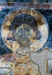 Santo, affresco di Ioannis Pagomenos nella Cappella di San Nicola, Maza, Creta, Grecia