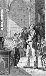 Il Delfino Louis Charles e il suo custode Antoine Simon nella prigione del Tempio, incisione di Philippoteaux e Girardet, Rivoluzione Francese, Francia