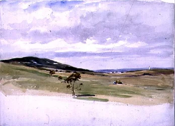 Paesaggio con mulino a vento e villaggio, XIX secolo