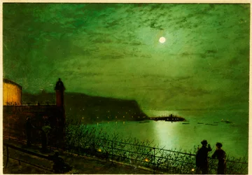 Scarborough al chiaro di luna dai gradini del Grand Hotel