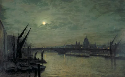 Il Tamigi al chiaro di luna con il Southwark Bridge