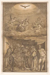 Maria tra le nuvole e sei santi