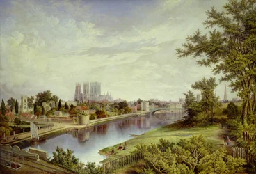 York dal ponte ferroviario di Scarborough (olio su tela)