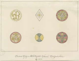 Chiesa di Blithfield - vetro dipinto: disegni a matita, 1823
