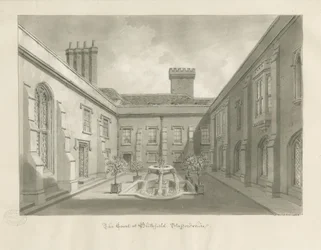 Blithfield Hall - Cortile: disegno a seppia