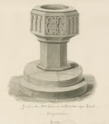 Burton-upon-Trent - Fonte battesimale nella Vecchia Chiesa (disegno a seppia)