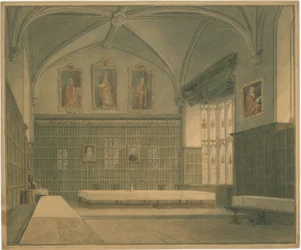 Cambridgeshire - Sala nel [?Jesus] College - Vista interna, 1818