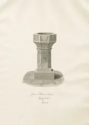 Fonte battesimale nella Chiesa di Alrewas: disegno a seppia