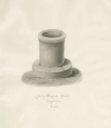 Fonte battesimale nella Chiesa di Bagnall: disegno a seppia