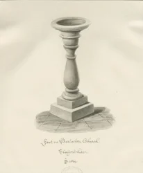 Fonte battesimale nella chiesa di Barlaston (disegno a seppia, 1844)