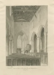 Interno della Chiesa di Checkley: disegno a seppia
