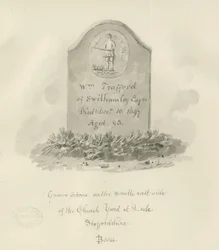 Chiesa di Leek - Lapide: disegno a seppia