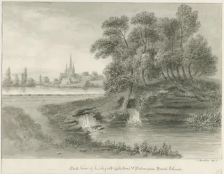 Cattedrale di Lichfield - Vista Est: disegno a seppia, 1844