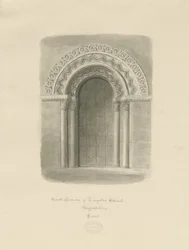 Chiesa di Longdon - Portale sud: disegno a seppia