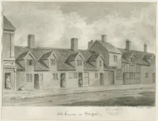 Stafford - Vecchie case [in Eastgate Street]: disegno a seppia