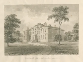 Thorpe Constantine Hall: disegno a lavaggio seppia, 1848