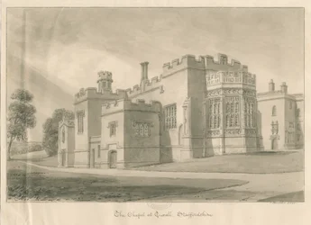 Tixall - Cappella a Tixall Hall: disegno a lavaggio seppia, 1841
