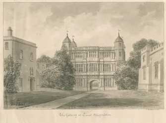 Tixall Hall e Gatehouse: disegno a seppia, 1841