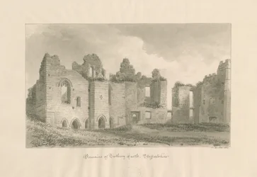 Castello di Tutbury - Resti dal Cortile Interno: disegno a lavaggio seppia, 1812