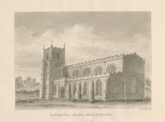 Chiesa del Priorato di Tutbury: disegno a lavaggio seppia, 1812