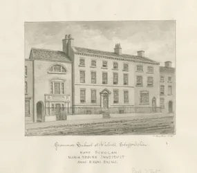 Walsall Town - Scuola di Grammatica: disegno a lavaggio seppia, 1845