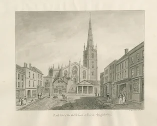 Città di Walsall e Chiesa: disegno a seppia