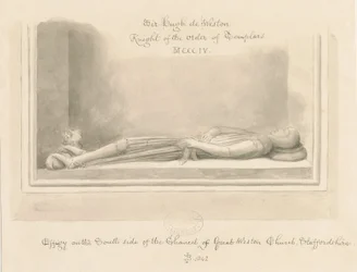 Chiesa di Weston-under-Lizard - Effigie di Sir Hugh de Weston: disegno a seppia, 1842