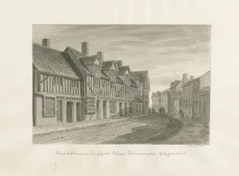 Wolverhampton - Case antiche in Lichfield Street: disegno a seppia