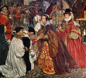 La regina Maria (1516-58) e la principessa Elisabetta (1533-1603) entrano a Londra, 1553, 1910