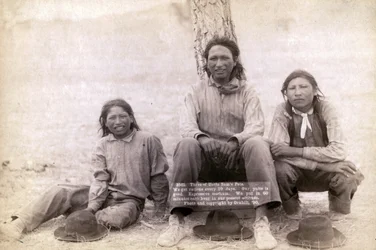 Tre ragazzi adolescenti Lakota in abiti occidentali, 1891