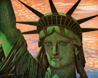 Vista aerea ravvicinata della Statua della Libertà