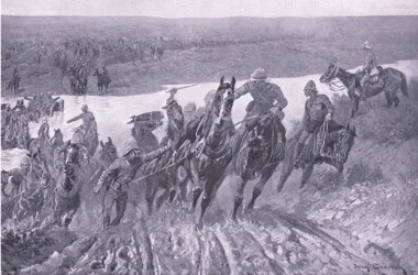 Artiglieria che attraversa il Caledon a Karreepoort Drift, illustrazione da After Pretoria: The Guerilla War, 1902
