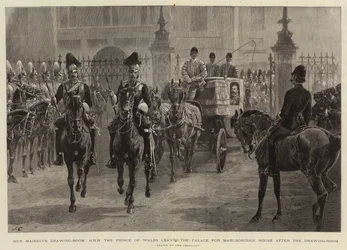 Il Salotto di Sua Maestà, S.A.R. il Principe di Galles che lascia il Palazzo per Marlborough House dopo il Salotto