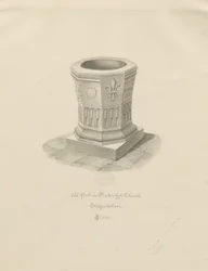 Fonte battesimale nella Chiesa di Penkridge: disegno a seppia, 1841