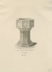 Lichfield - Fonte battesimale nella Chiesa di San Chad: disegno a seppia