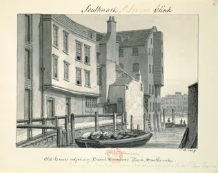 Vecchie case adiacenti al molo di St. Saviour, Southwark, 1827, da 