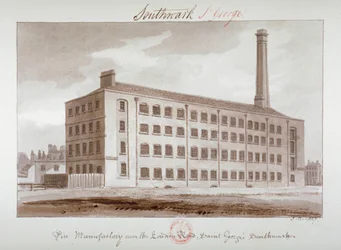 Fabbrica di spilli vicino a London Road, Southwark, Londra, 1827