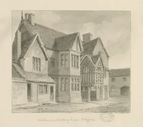 Stafford - Vecchie Case in Crabbery Lane (disegno a seppia, 1841)