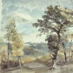 Paesaggio con alberi e una dimora lontana